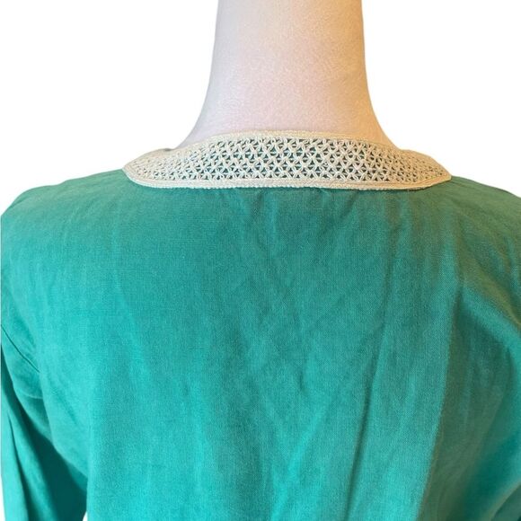 Brooks Brothers Linen Blend Tunic Top Teal And White Embroidery Womens Small - Picture 7 of 11